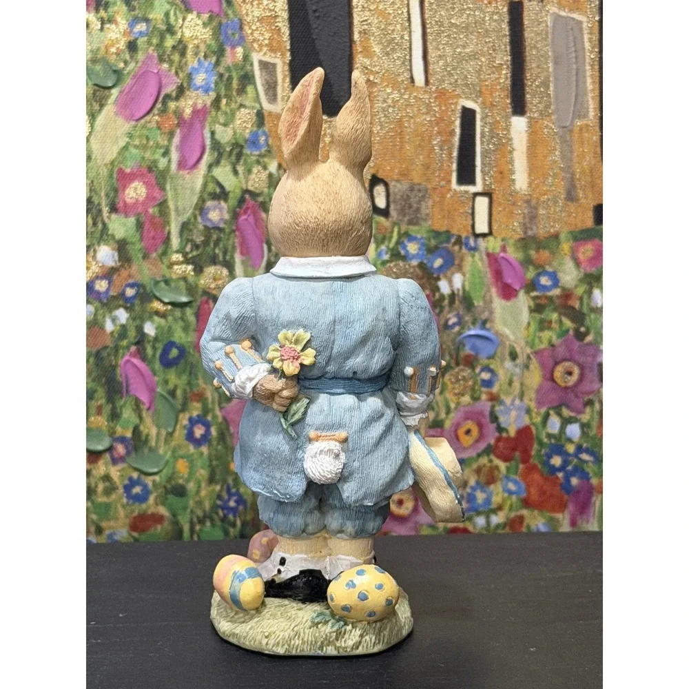 Bently Bunny 1994 Easter Bunny Rabbit Figurine Blue Coat Eggs‎ Flowers Gentleman